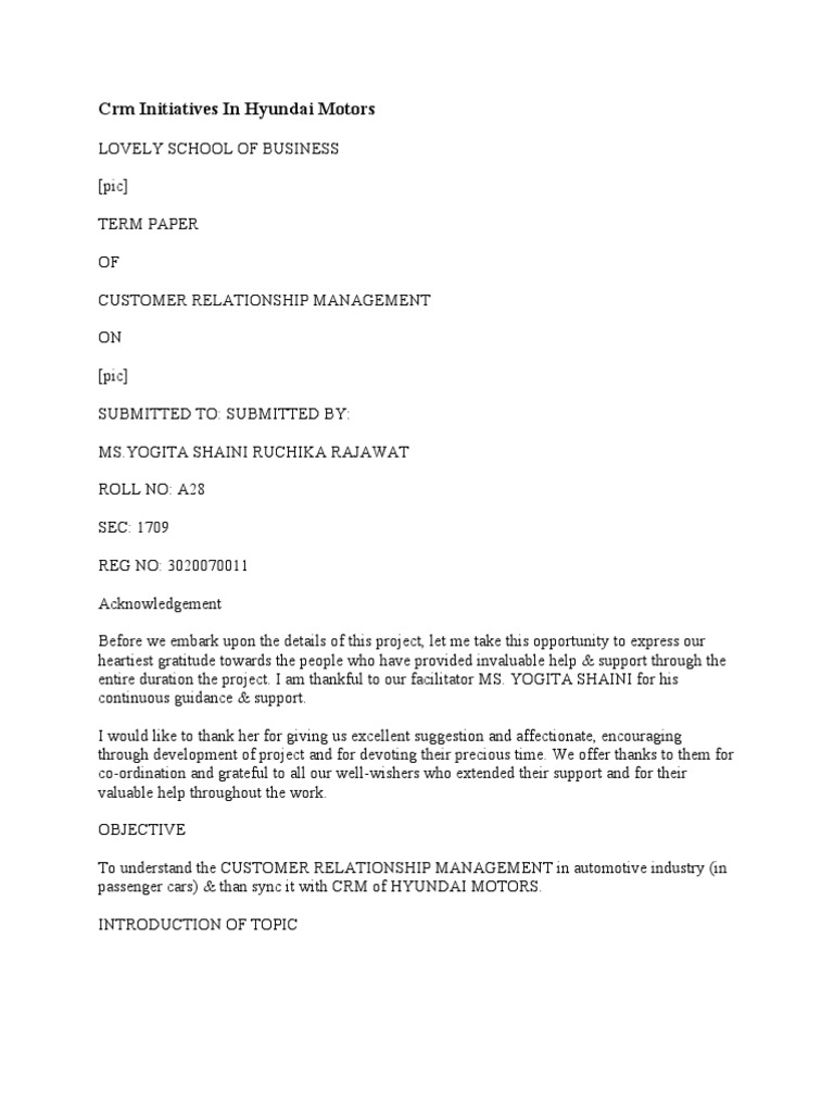 CRM Initiatives in Hyundai Motors PDF Customer Relationship Management Car
