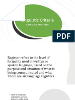 Linguistic Criteria Language Registers