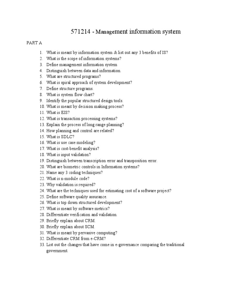 MIS Exam Questions and Answers Guide | PDF | Information System | System