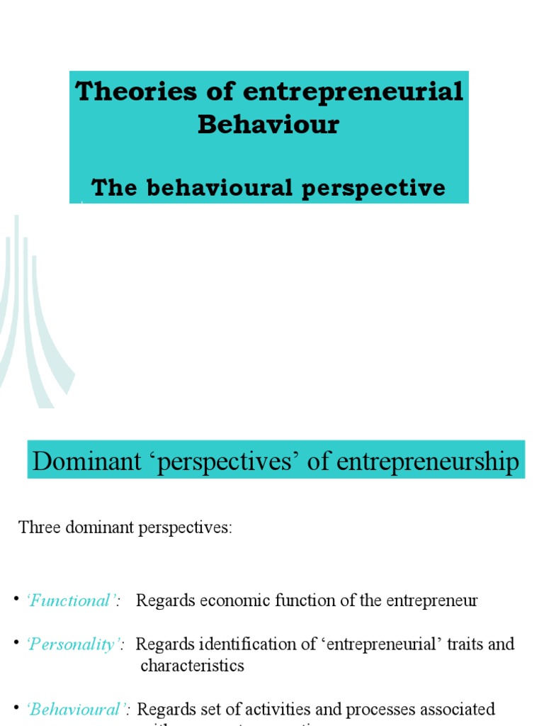 Theories of Entrepreneurial Behaviour | PDF | Entrepreneurship | Cognition