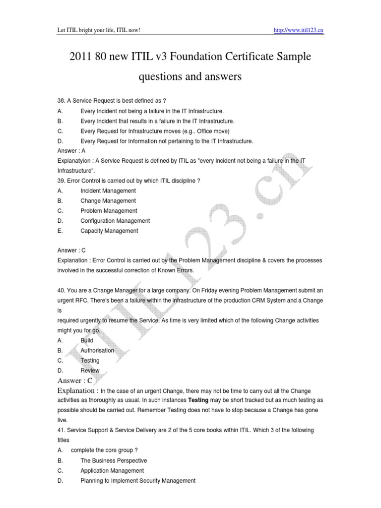 Itil exam questions image