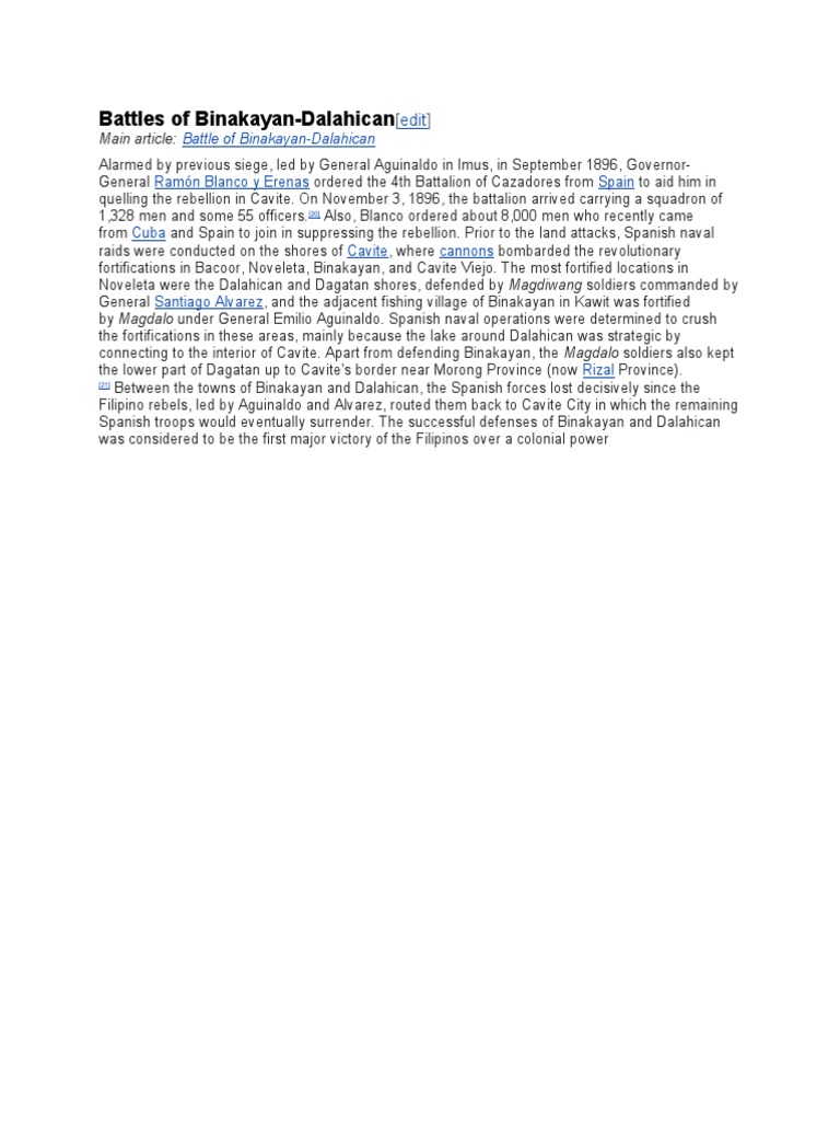 Battles of BinakayanDalahican Ramón Blanco y Erenas Spain Cuba Cavite