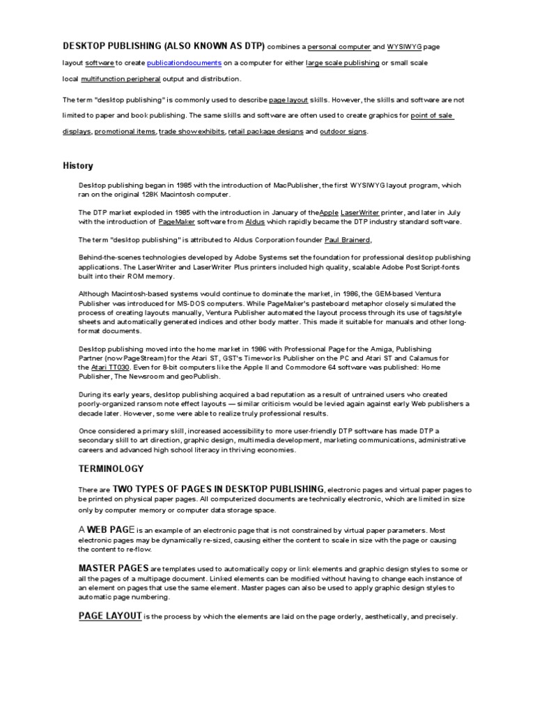 Desktop Publishing A History and Overview of Desktop Publishing