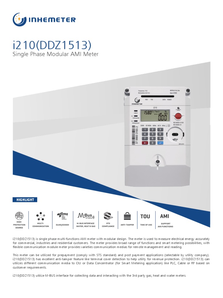 I210 (DDZ1513) : Single Phase Modular AMI Meter | PDF | Electronics ...