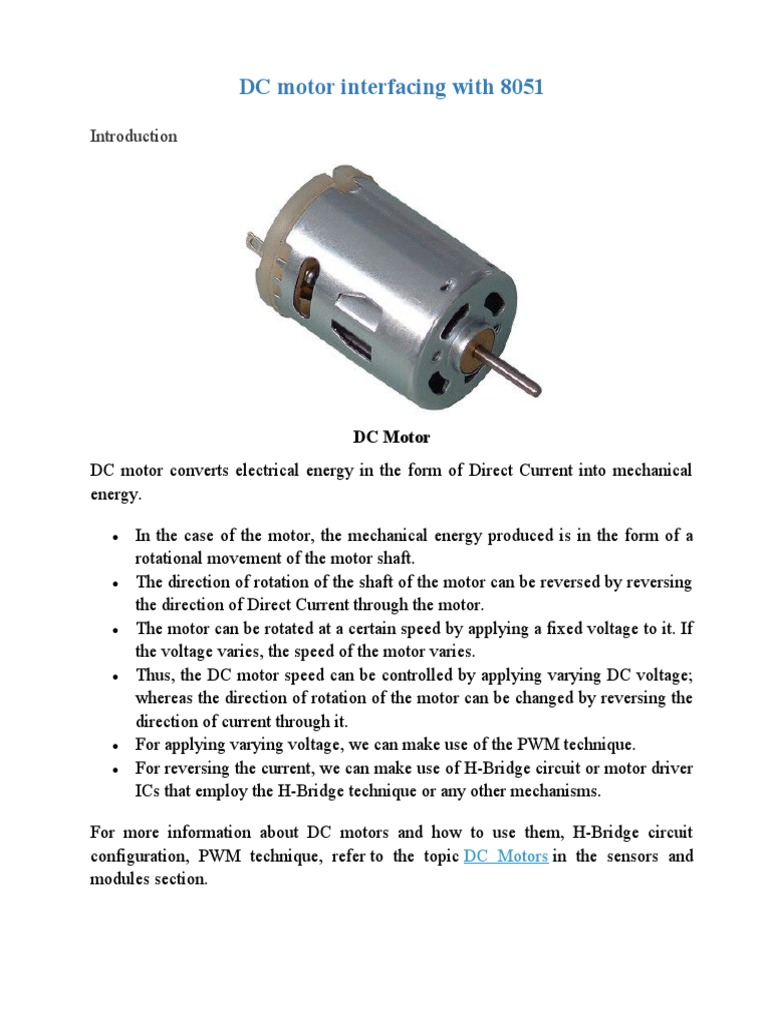 Interfacing DC Motor with 8051 Microcontroller | PDF | Electric Motor ...