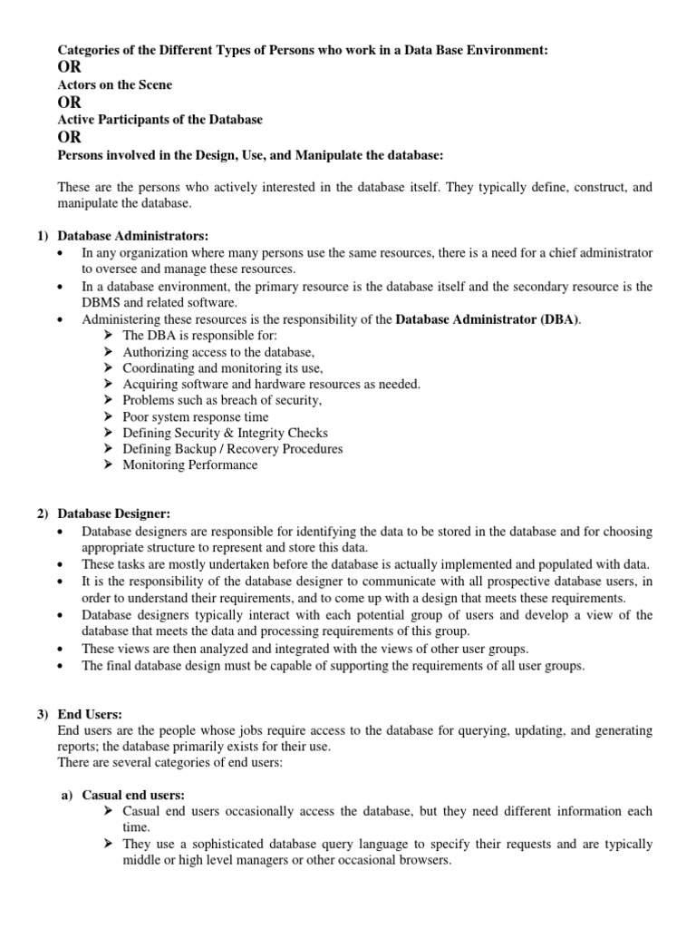 Database User Roles and Responsibilities | PDF | Databases | Programmer