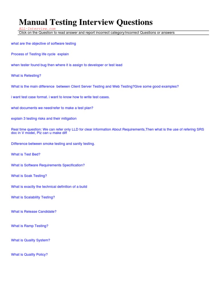 Manual Testing Interview Questions | PDF | Software Testing | Software Bug