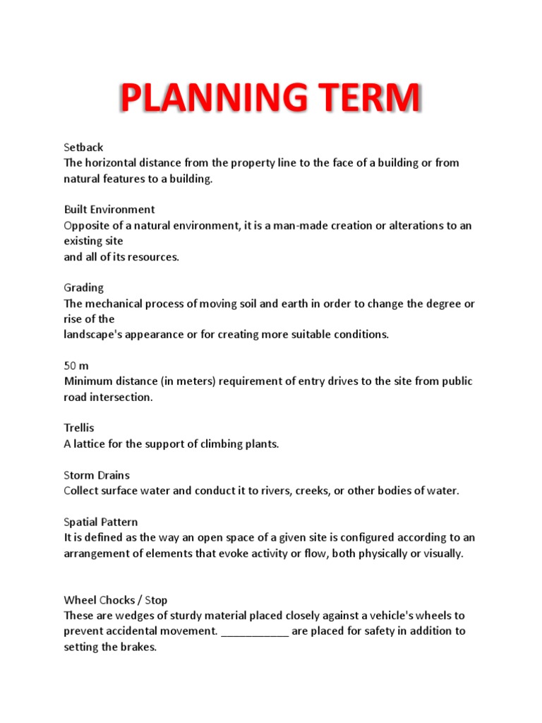 Planning Terms PDF