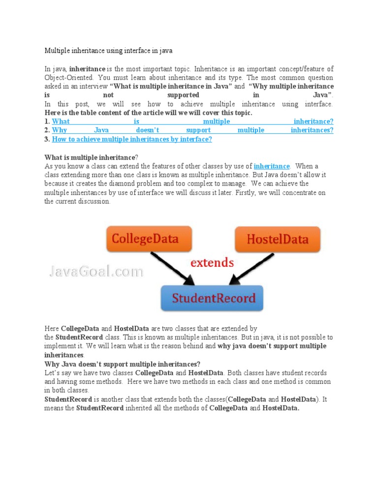 Multiple Inheritance Using Interface in Java | PDF | Class (Computer ...