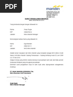 Surat Pengalaman Bekerja Pt Bank Mandiri