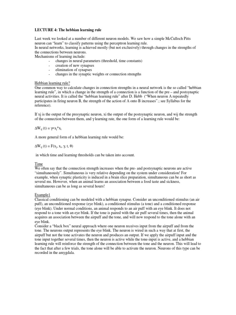 Understanding Hebbian Learning Rule | PDF | Chemical Synapse | Synapse