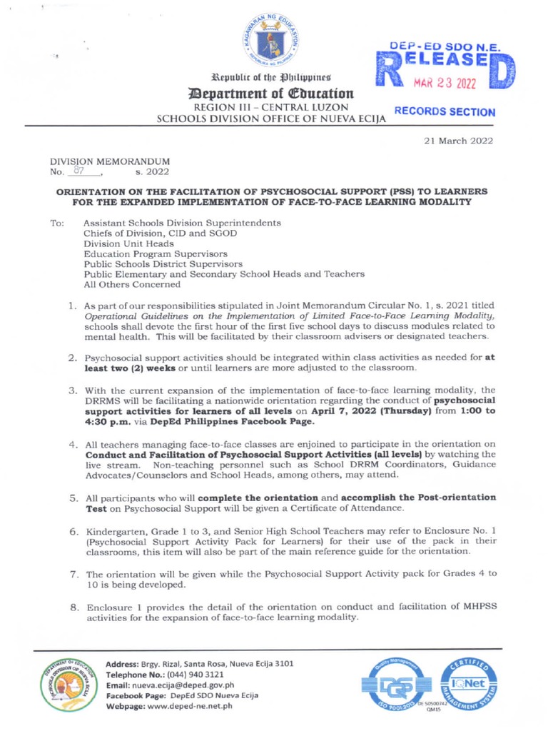 DM No. 87 S. 2022 | PDF