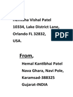 Hemisha Vishal Patel 10334, Lake District Lane, Orlando FL 32832, Usa