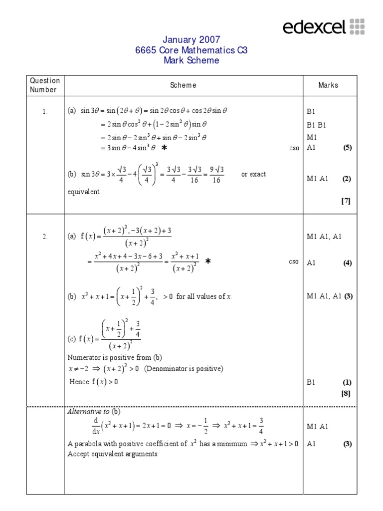January 2007 C3 Mark Scheme | PDF | Teaching Mathematics | Mathematical ...