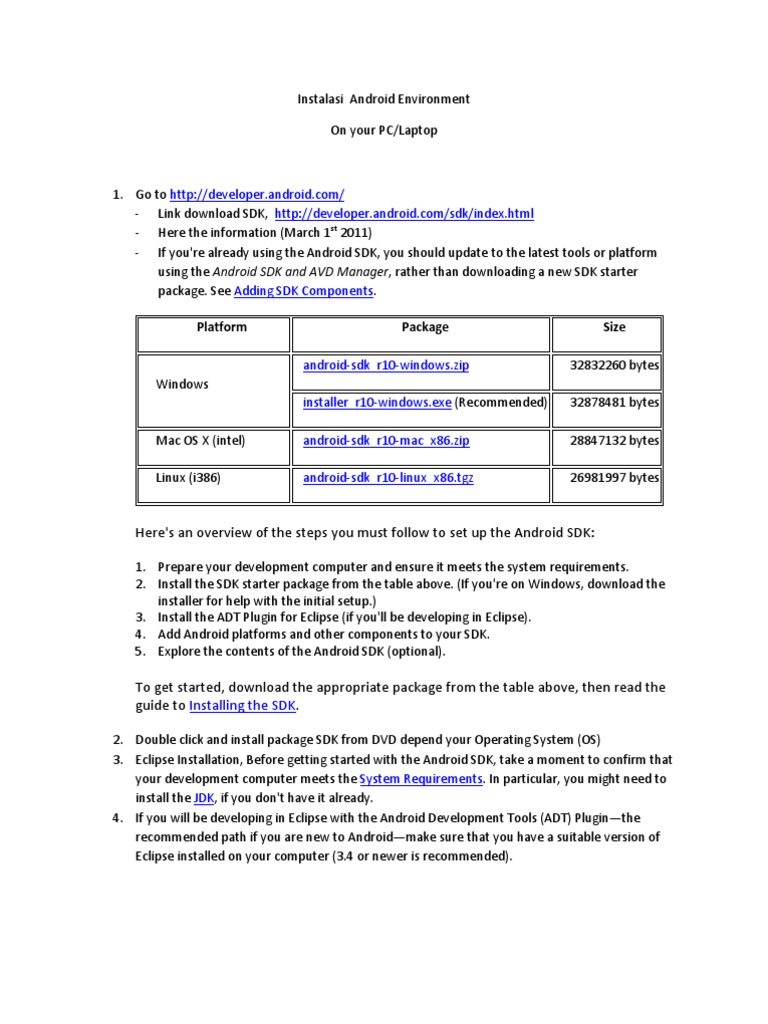 Android SDK Setup Guide for PC | PDF | Eclipse (Software) | Operating ...