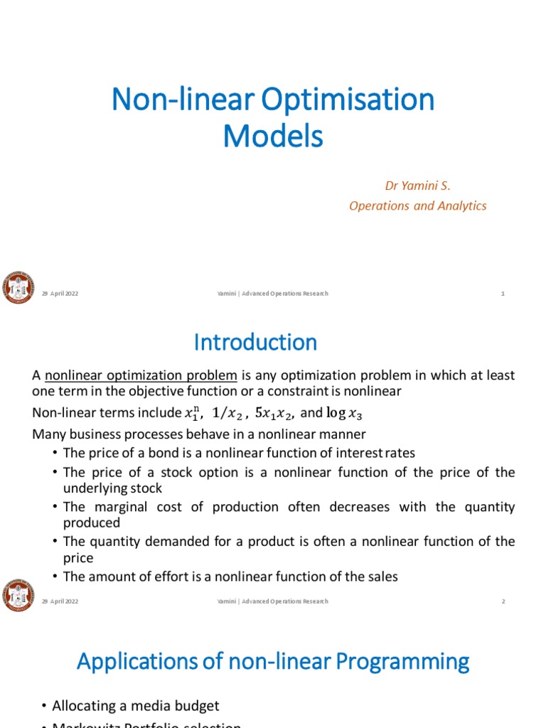Non-linear Optimization in Business Analytics | PDF | Mathematical ...