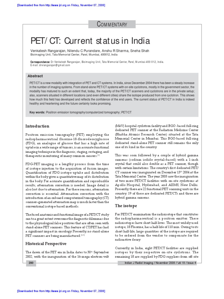 PET/CT: Current Status in India: Ommentary | PDF | Positron Emission ...