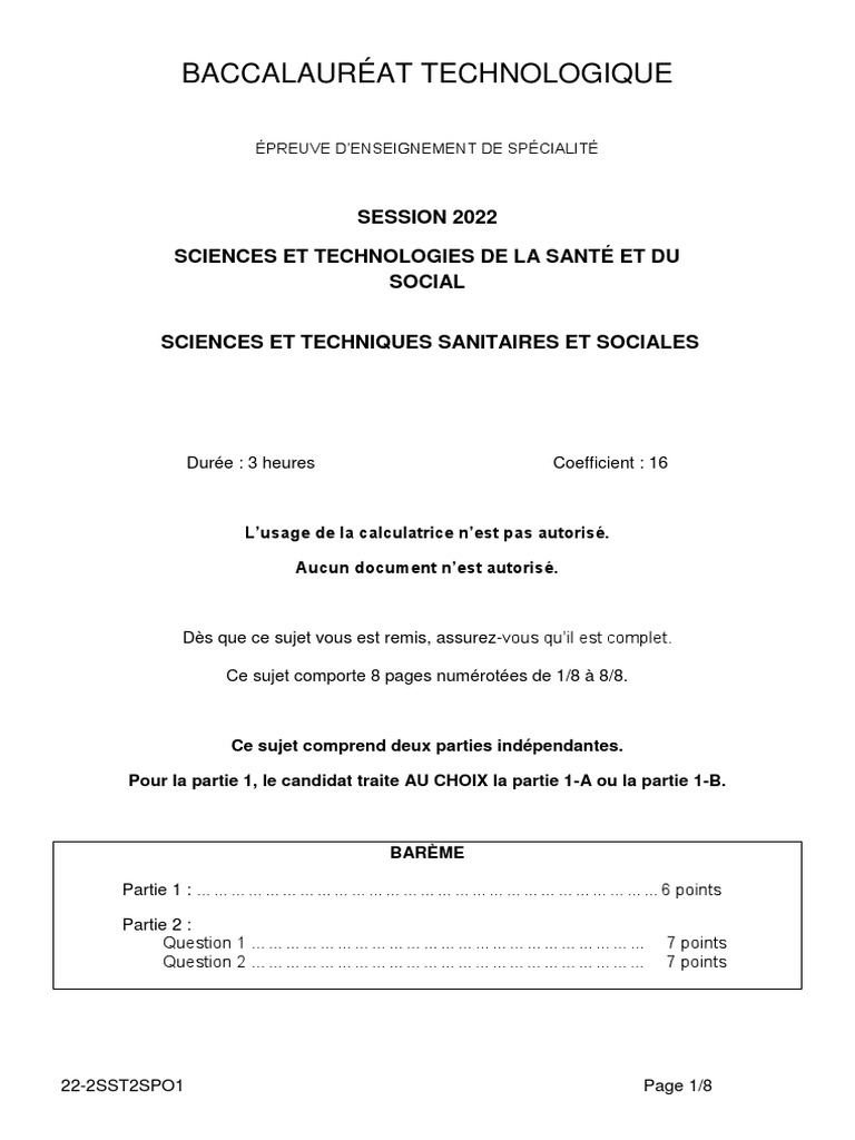 Corrigé Bac St2s 2014 Sciences Et Techniques Sanitaires Et Sociales BAC ST2S 2022 - Sciences Et Techniques Sanitaires Et Sociales Polynésie |  PDF | Pauvreté | Pauvreté et sans-abrisme