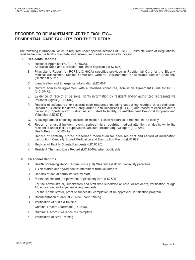 Required Records for RCFE Compliance | PDF | Criminal Record | Nursing ...