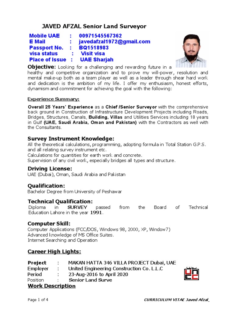 CV of Senior Surveyor2022!1!6 | PDF | Surveying | United Arab Emirates