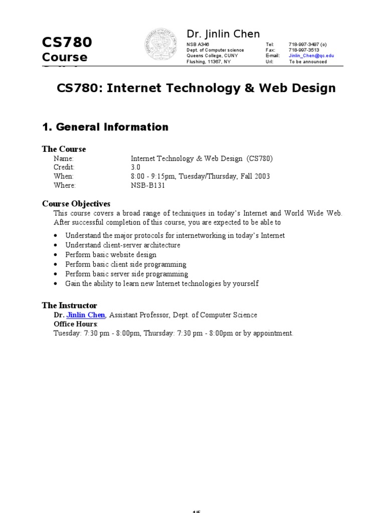 CS780 Internet Tech & Web Design Syllabus | PDF
