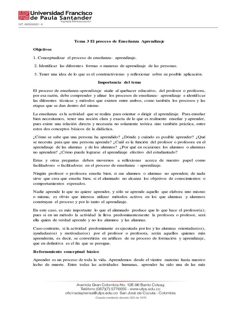Proceso de Enseñanza-Aprendizaje Definido | PDF | Aprendizaje ...