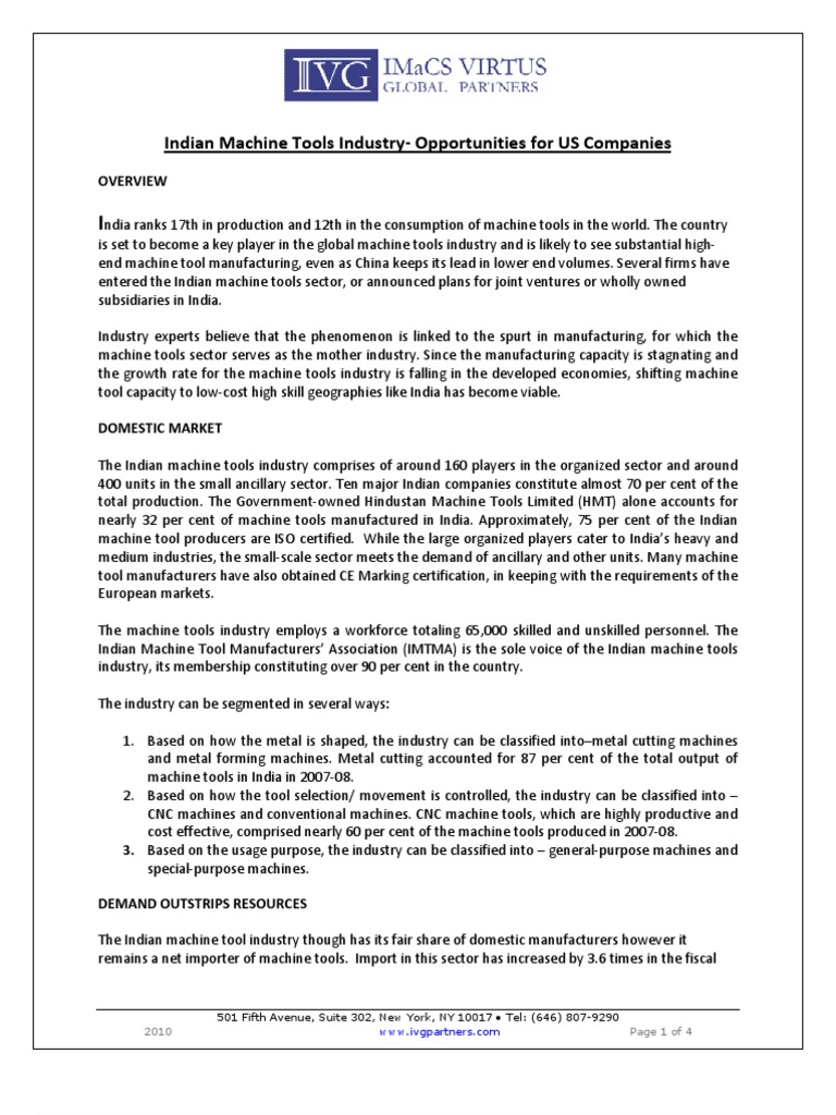 US Opportunities in Indian Machine Tools | PDF | Business | Economies