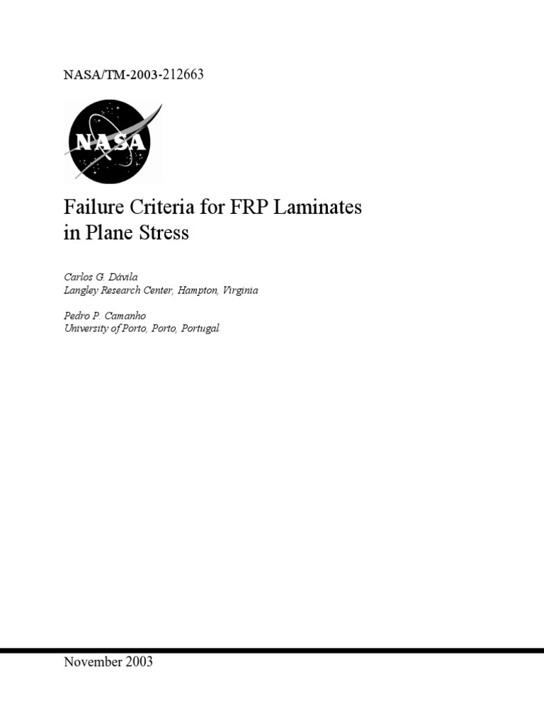 Failure Criteria For FRP Laminates in Plane Stress Nasa/T M2003