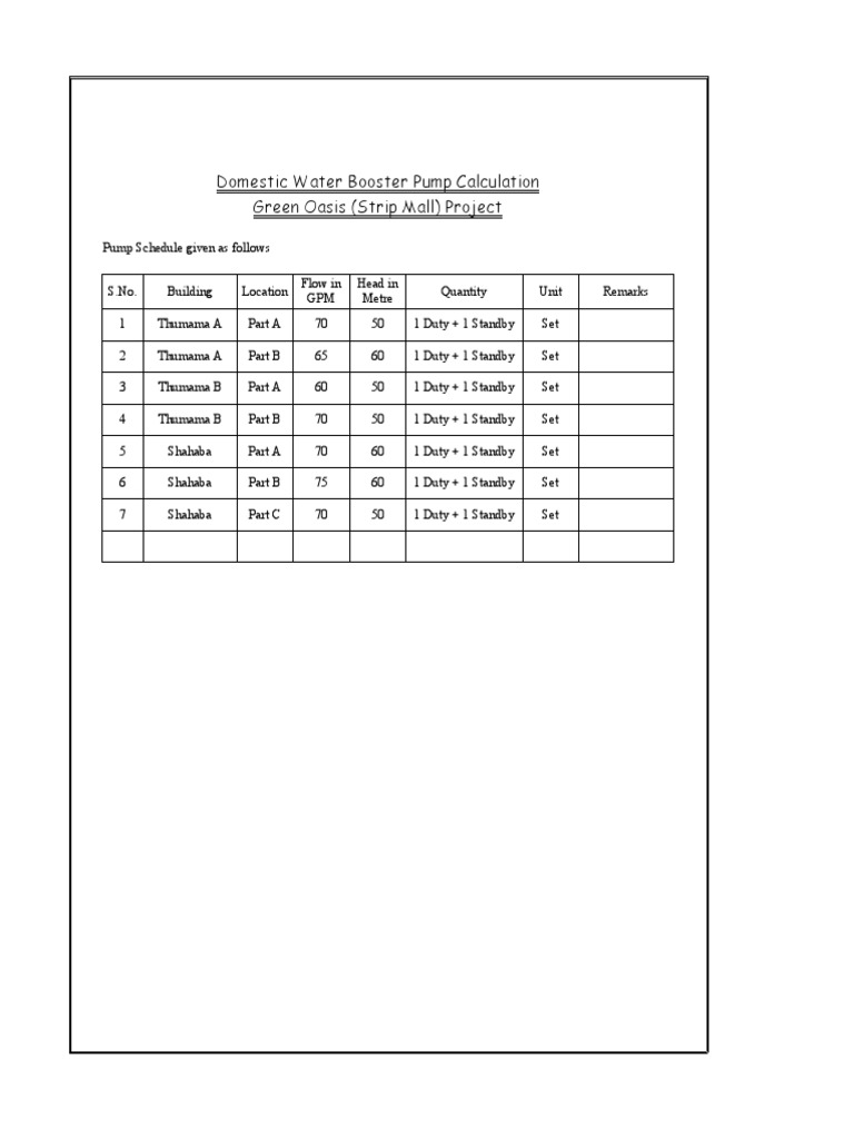 Domestic Water Booster Pump Calculation PDF Toilet Mechanical