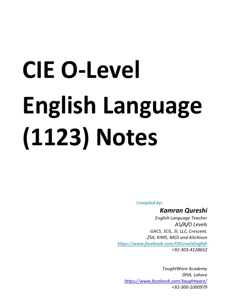 O-Level English Language Notes (1123) | PDF | Ellipsis | Linguistics