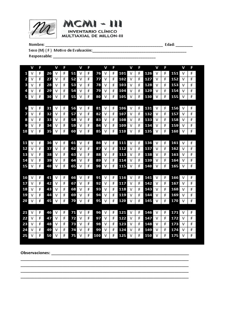 Hoja de Respuestas Test Millon Iii | PDF