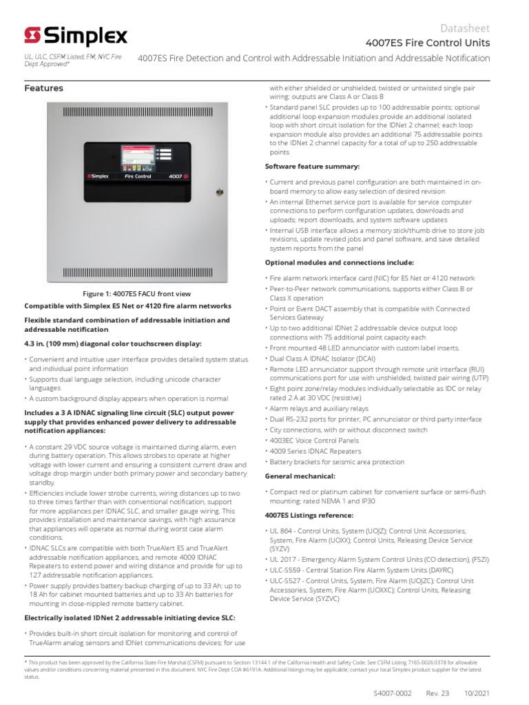 4007ES Fire Detection and Control With Addressable Initiation and ...