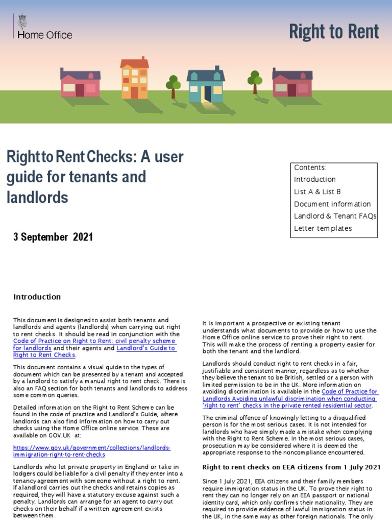 Right to Rent Checks: A User Guide | PDF | Passport | Landlord