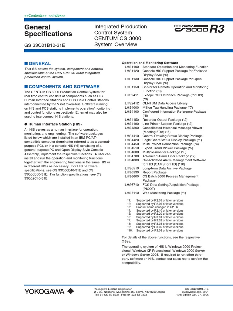 General Specifications: Integrated Production Control System Centum Cs ...