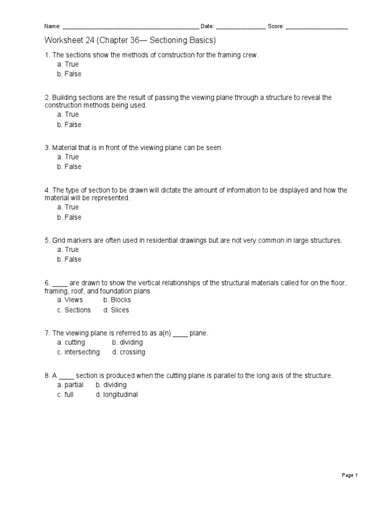 Sectioning Basics Worksheet | PDF | Framing (Construction) | Building ...
