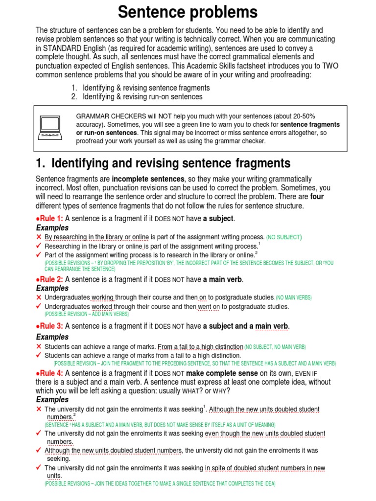 Fixing Sentence Fragments & Run-Ons | PDF | Comma | Cognitive Science