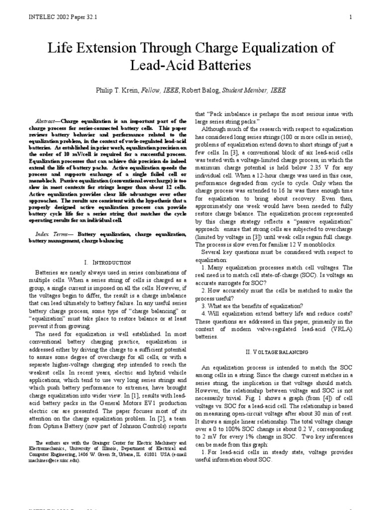 Life Extension Through Charge Equalization of LeadAcid Batteries PDF