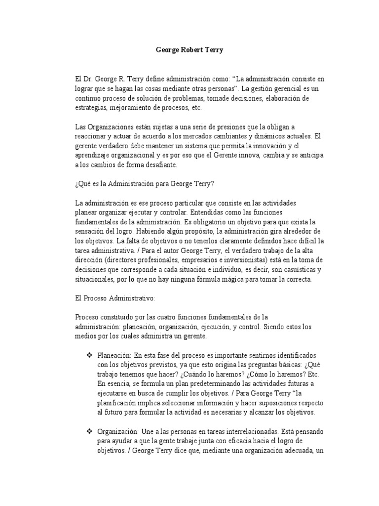 Proceso Administrativo según George Terry | PDF | Planificación | Cognición