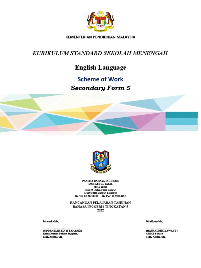Form 5 English Scheme of Work Guide | PDF | Writers | Teachers