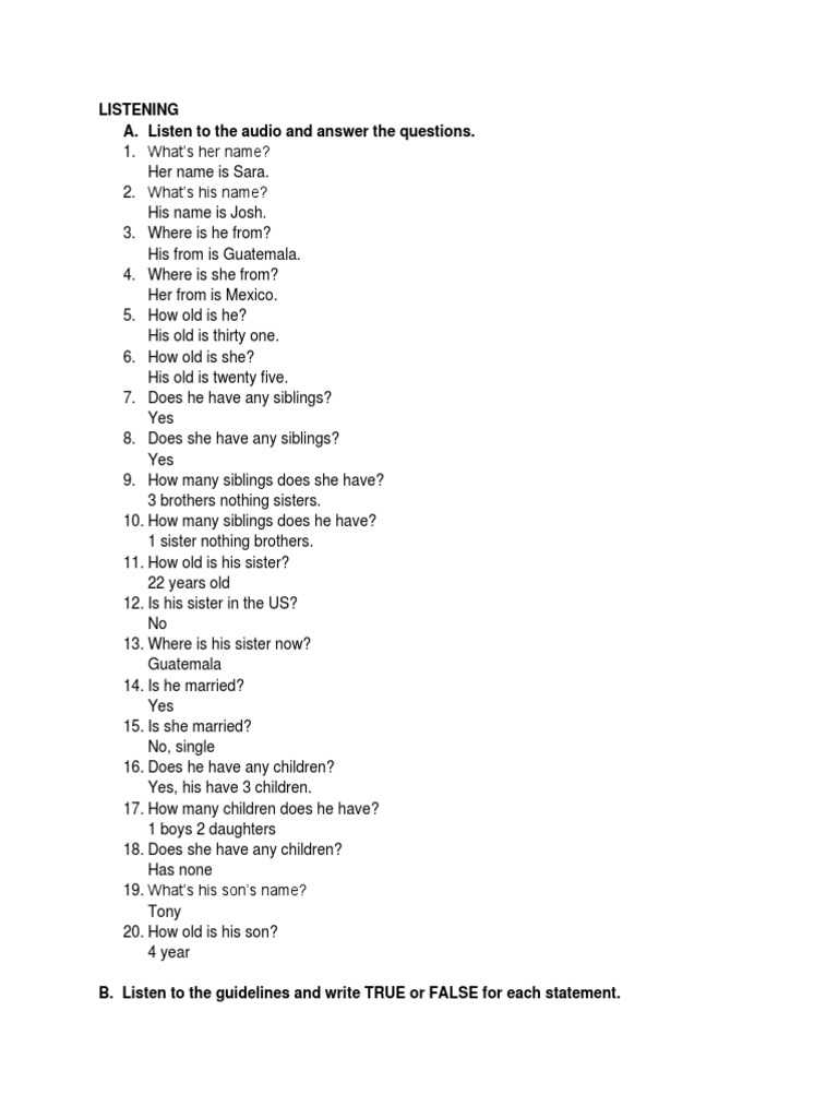 Listening A. Listen To The Audio and Answer The Questions | PDF ...