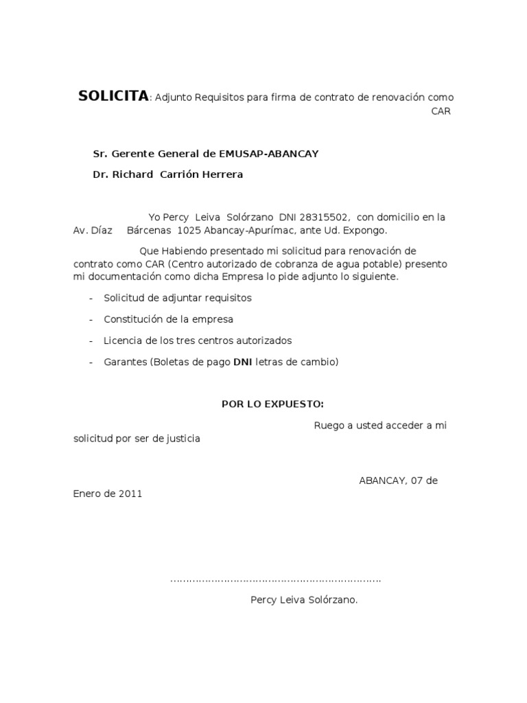 Solicito Renovacion De Contrato