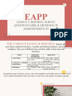 EAPP LESSON 3: REPORTS, SURVEY QUESTIONNAIRE & METHODS OF ADMINISTERING IT