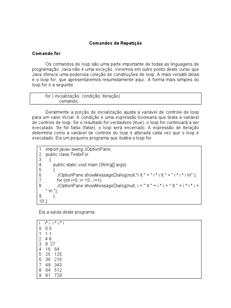 Apostila 12 Laços de Repetição em Java | Download grátis PDF | Java ...