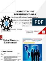 Institute: Usb Department: Bba: Business Environment 20BAT-158 By-Ms Rupanshi Pruthi Unit 3