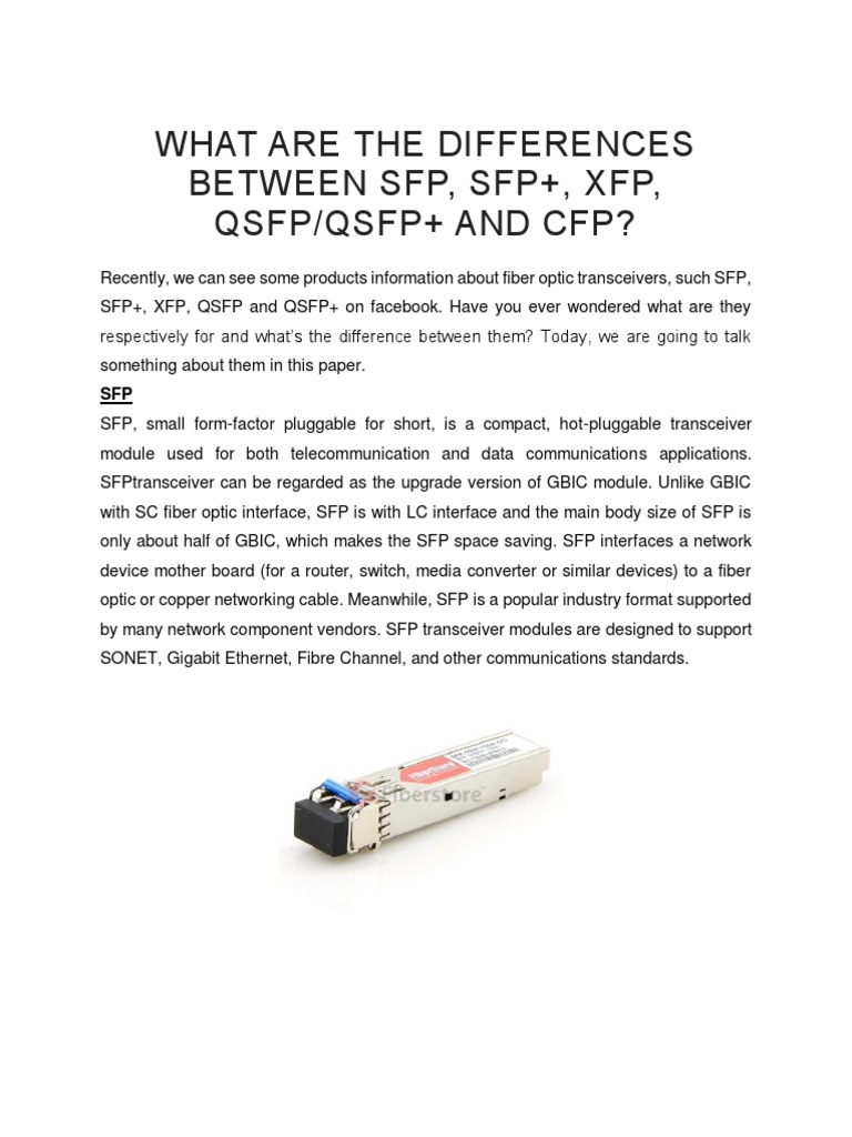 What Are The Differences Between SFP, SFP+, XFP, QSFP/QSFP+ and CFP