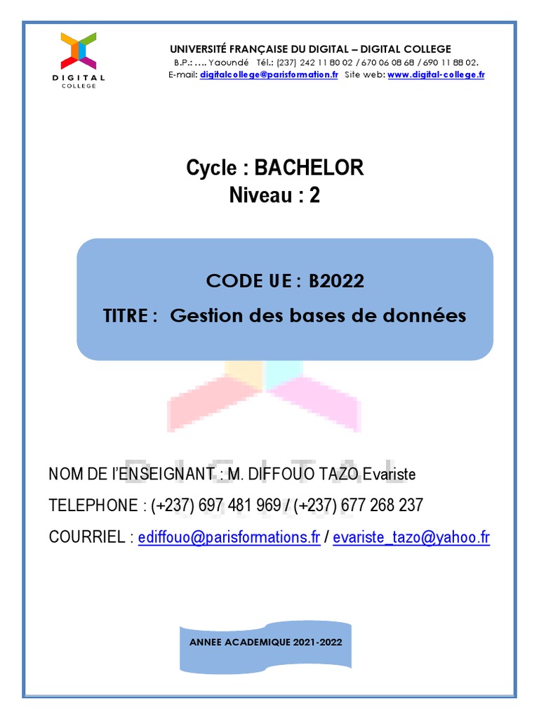 Gestion des bases de données en 2ème année | PDF | Bases de données ...