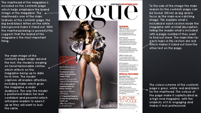 Vogue Contents Page Anotation | PDF | Social Science | Art