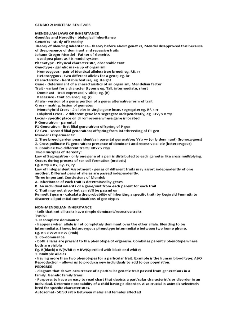 GENBIO 2 Midterm Reviewer - JMDP | PDF | Dominance (Genetics) | Rna