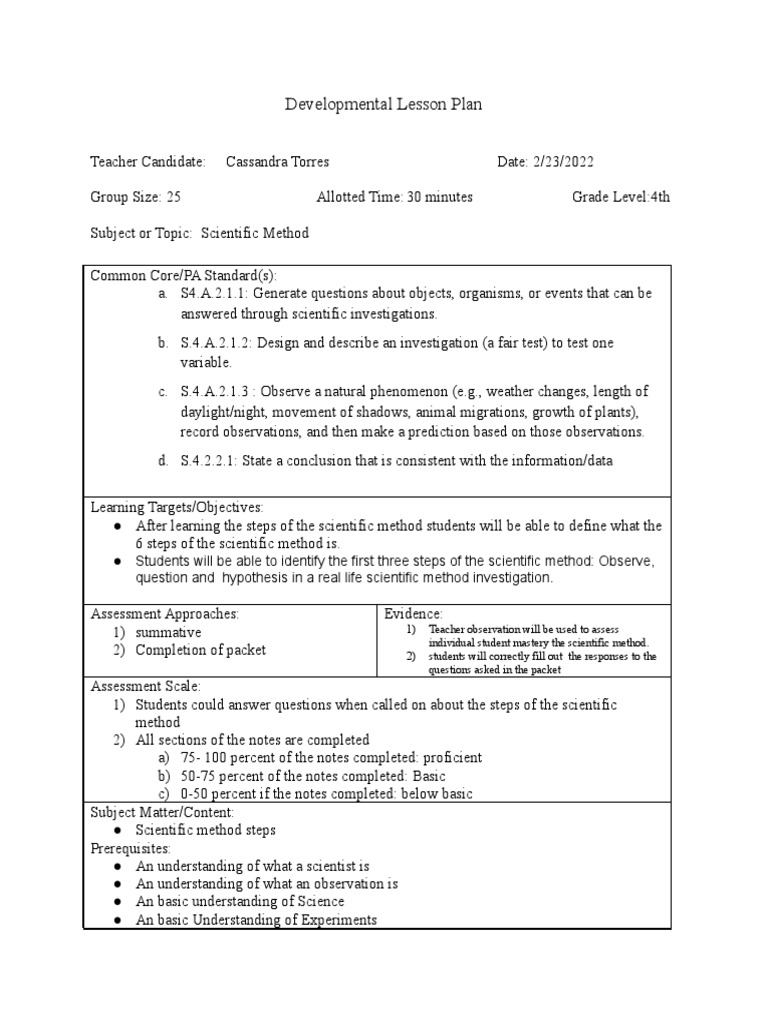 4th Grade Scientific Method Lesson Plan | PDF | Scientific Method ...