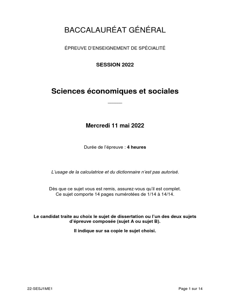 Bac Polynesie 2022 Physique Chimie Corrige BAC 2022 - Spé SES - JOUR 1 | PDF | Application | Informatique